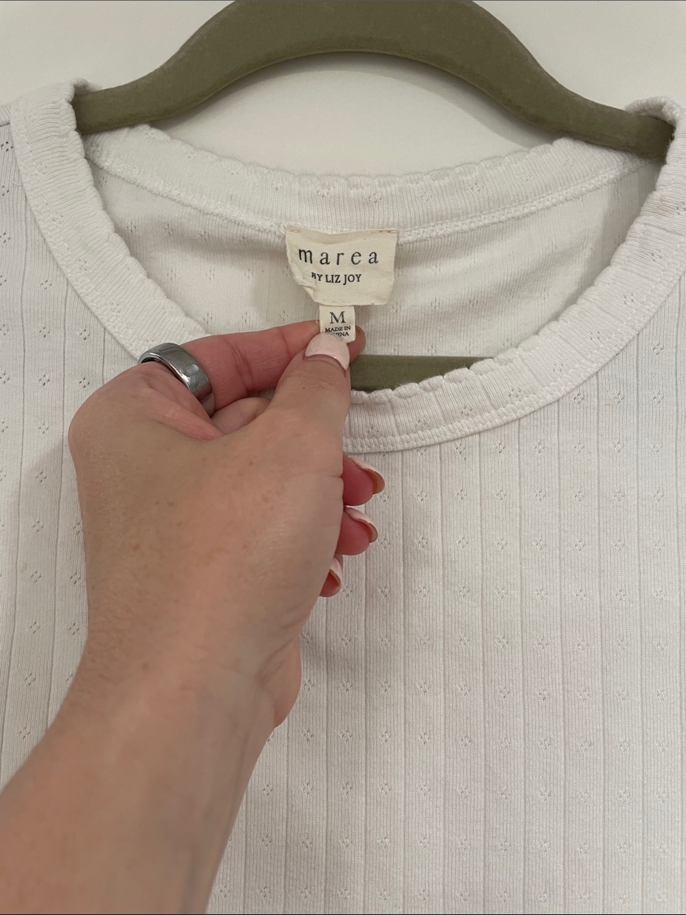 Marea By Liz Joy White Short-Sleeve Ribbed Tee Pointelle - Picture 2 of 6